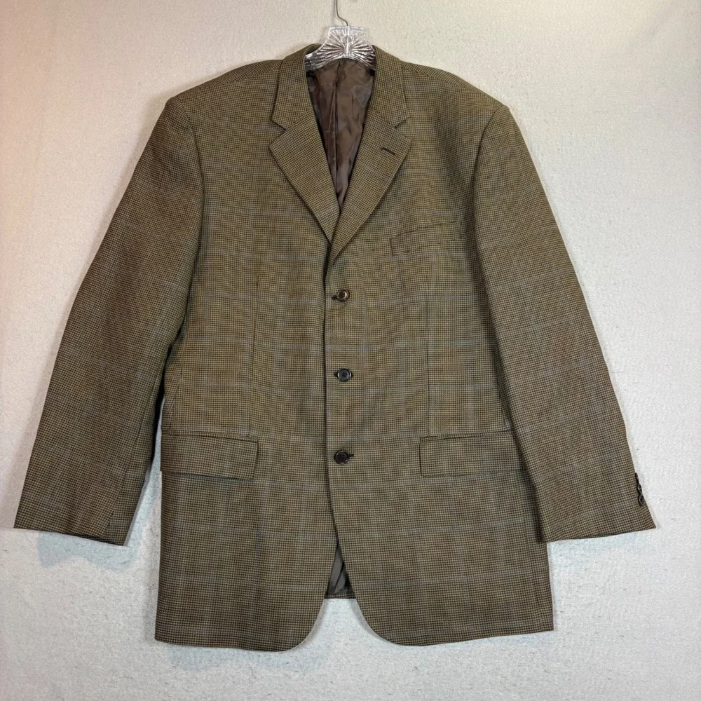 Principe Sport Coat Mens 44L Virgin Wool Houndstooth Brown Made in Italy EUC
